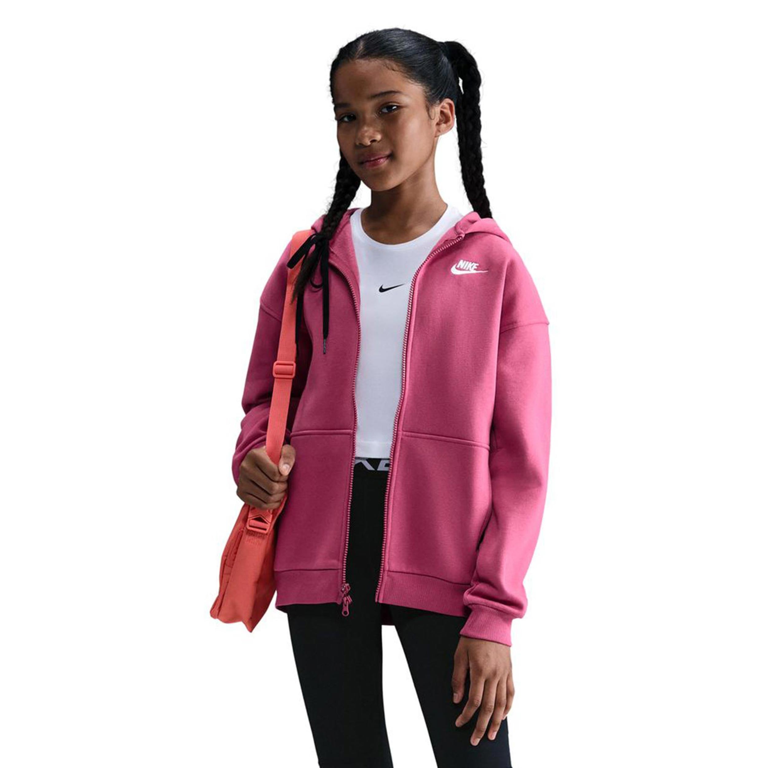 Nike Club Fleece Oversized Full - Zip Sweatjacke Mädchen Berry