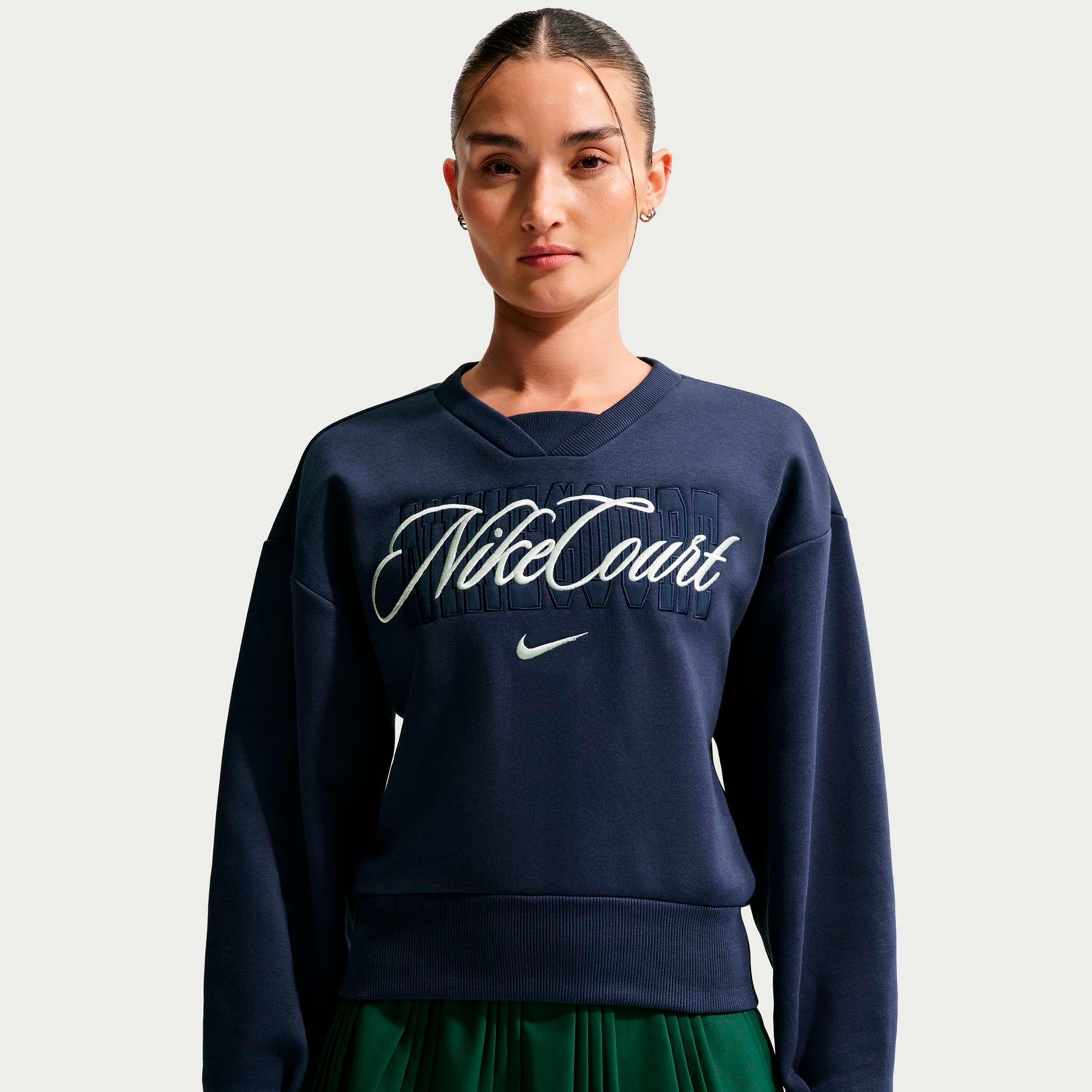 Nike Court Fleece Crew Sweatshirt Damen - Dunkelblau, Creme