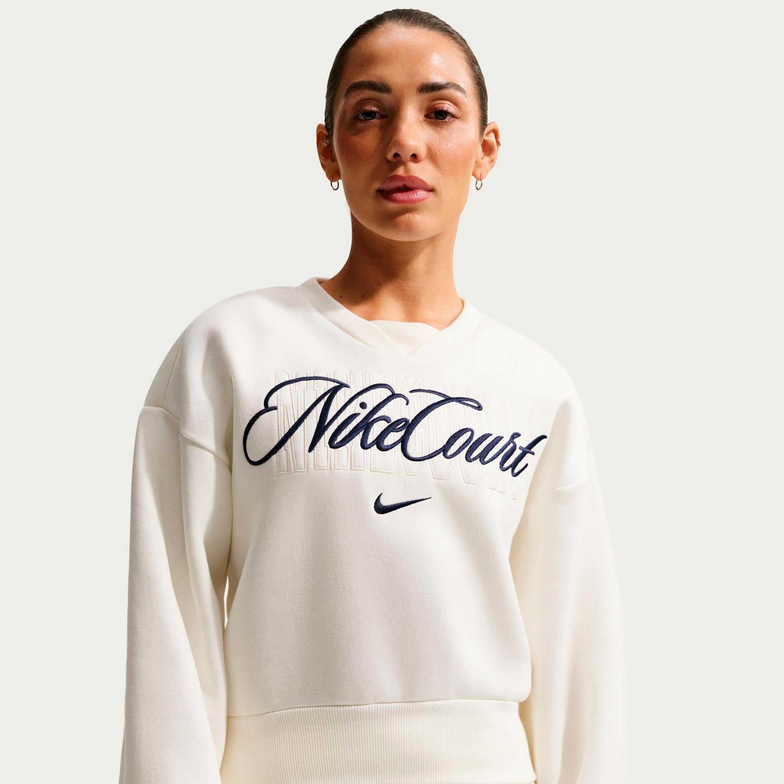 Nike Court Fleece Crew Sweatshirt Damen - Creme, Dunkelblau