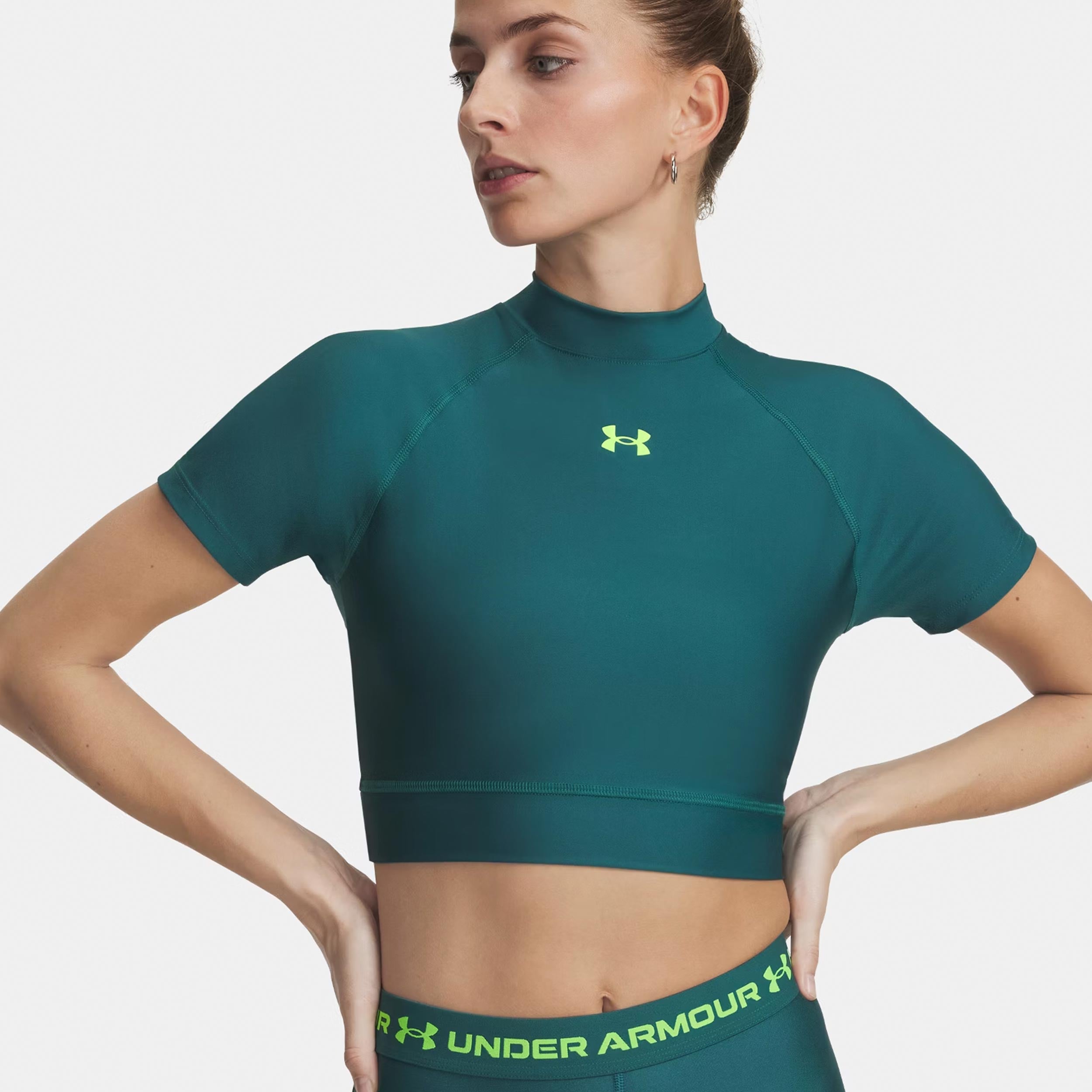 Under Armour Heatgear Crop T - Shirt Damen Grün, Grün