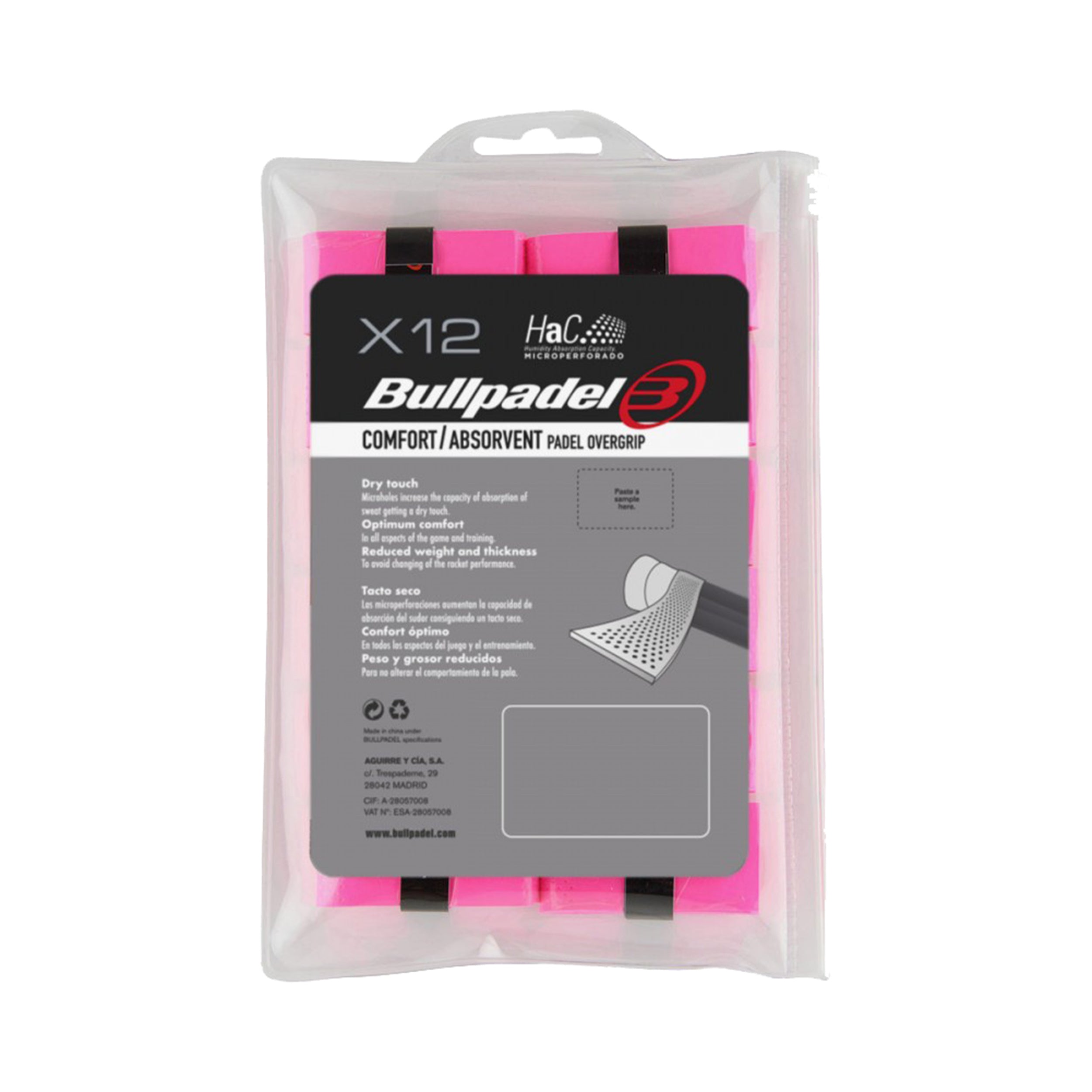 Bullpadel Gb - 1601 Pack 12 Comfort Absorbent Pink