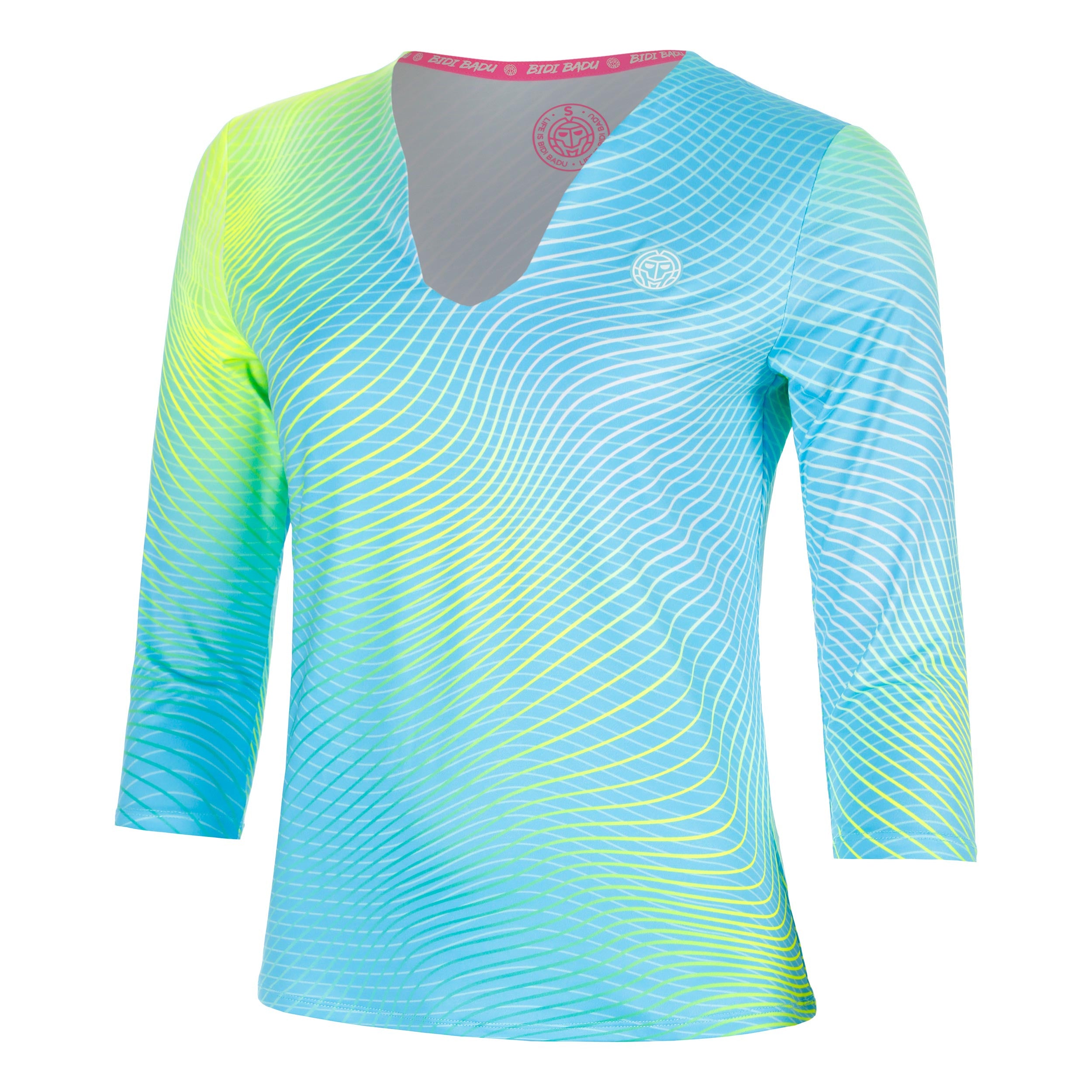 Bidi Badu Out Of Control V - Neck Longsleeve Damen Hellblau, Neongelb