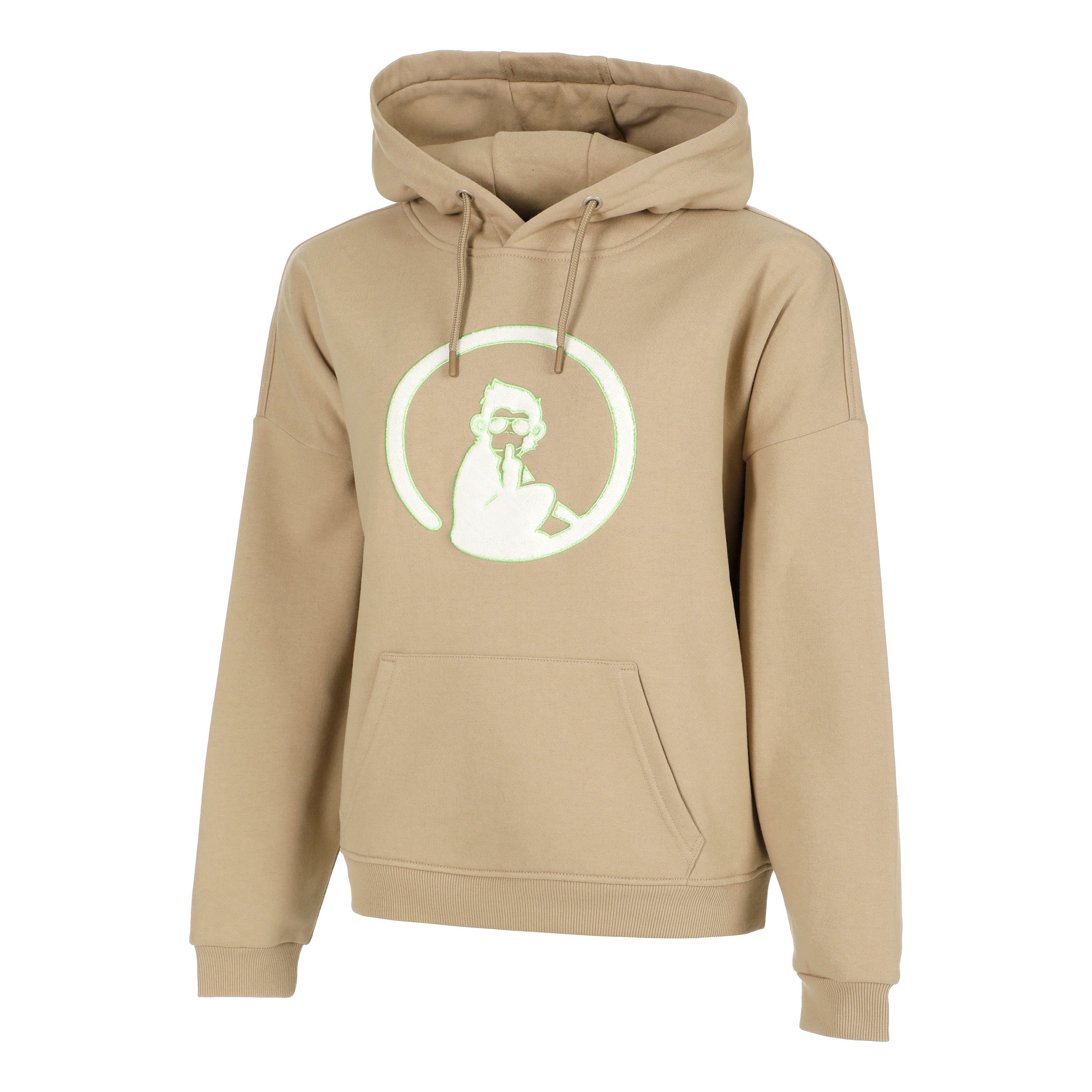 Quiet Please Wild Oversize Embroided Hoody Damen - Beige, Neongrün