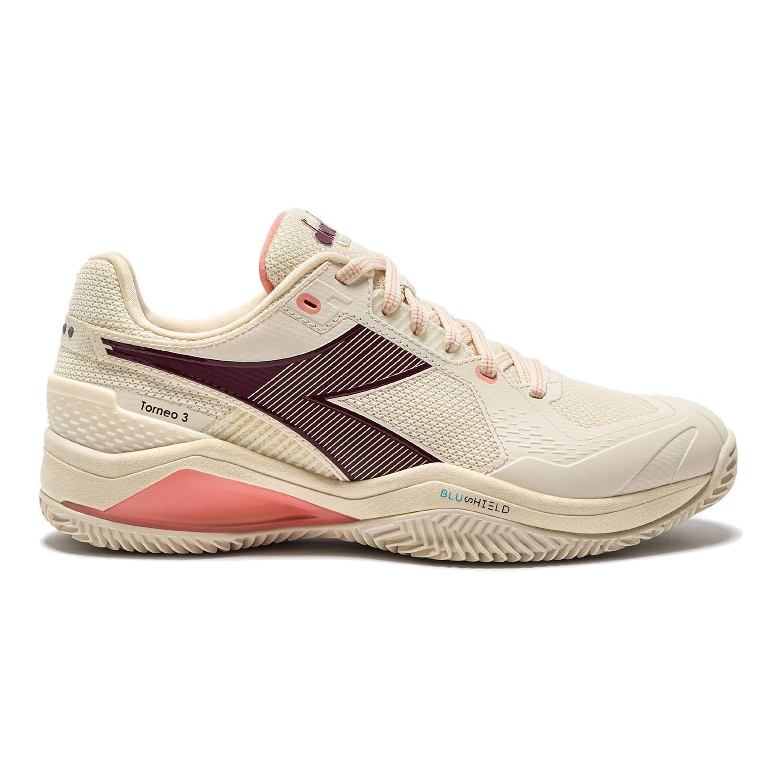 Diadora Blushield Torneo 3 Sandplatzschuh Damen - Weiß, Dunkelrot
