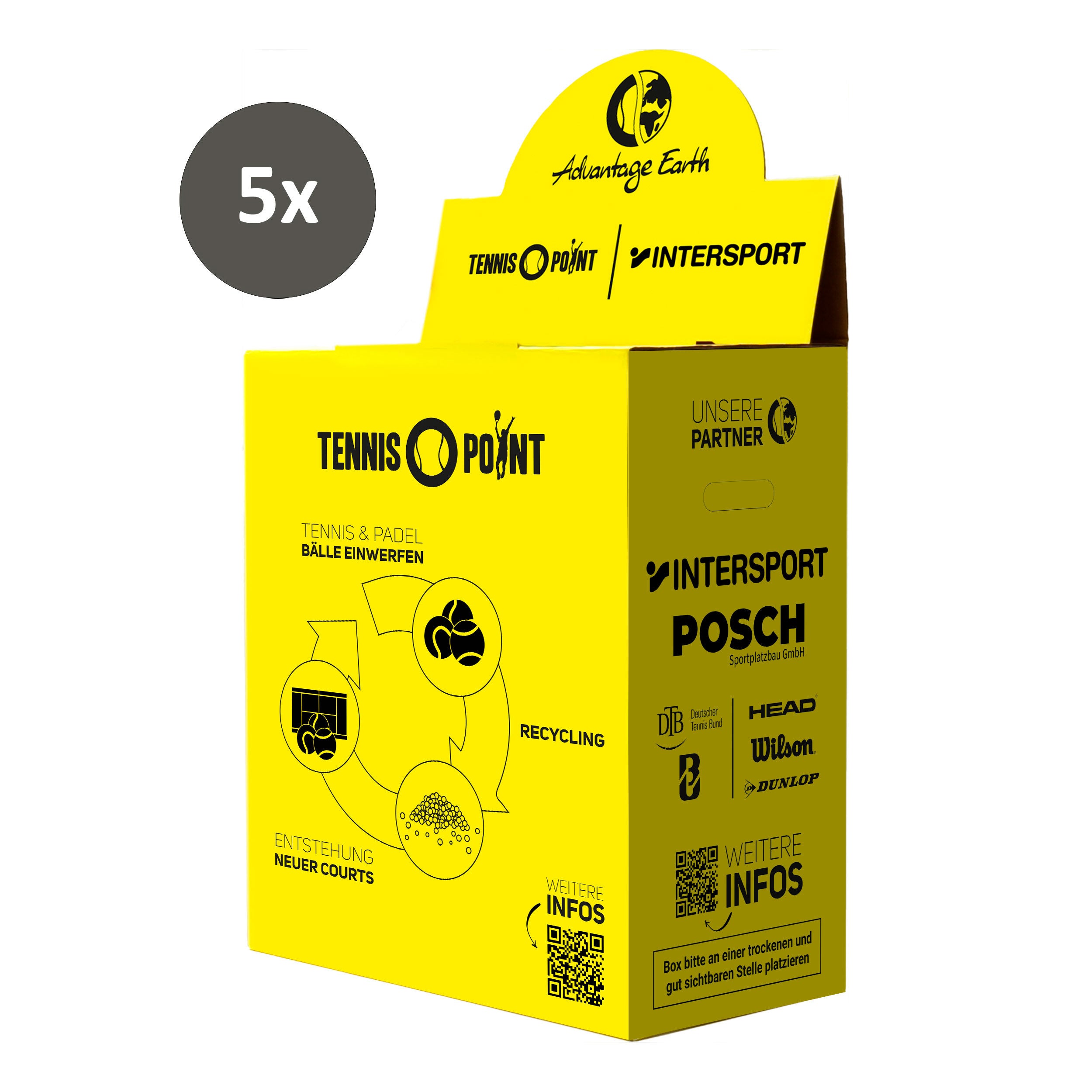 Tennis - Point Advantage Earth Box Anlagenzubehör 5er Pack Gelb, Schwarz