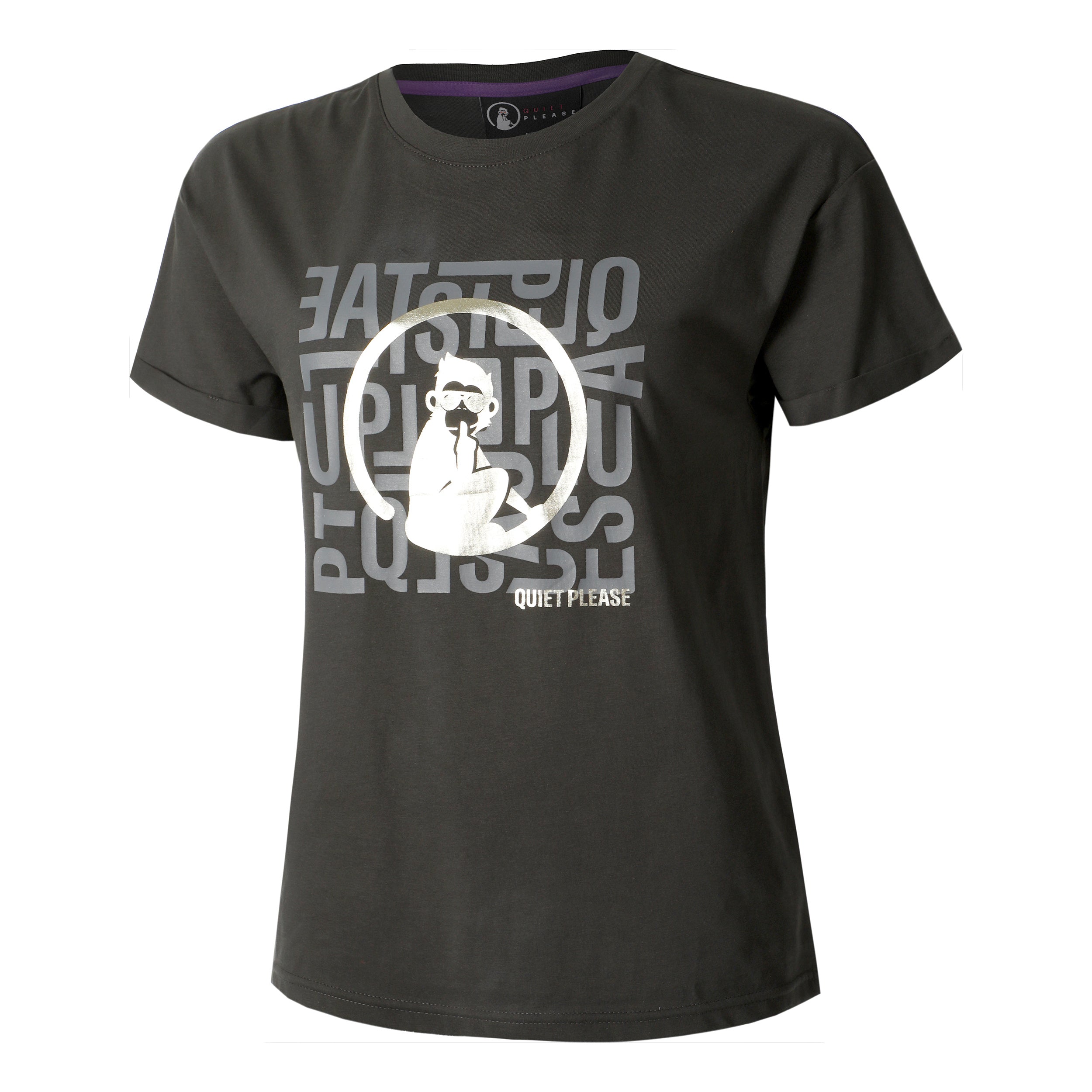 Quiet Please Glitter Word Salad T - Shirt Damen Anthrazit