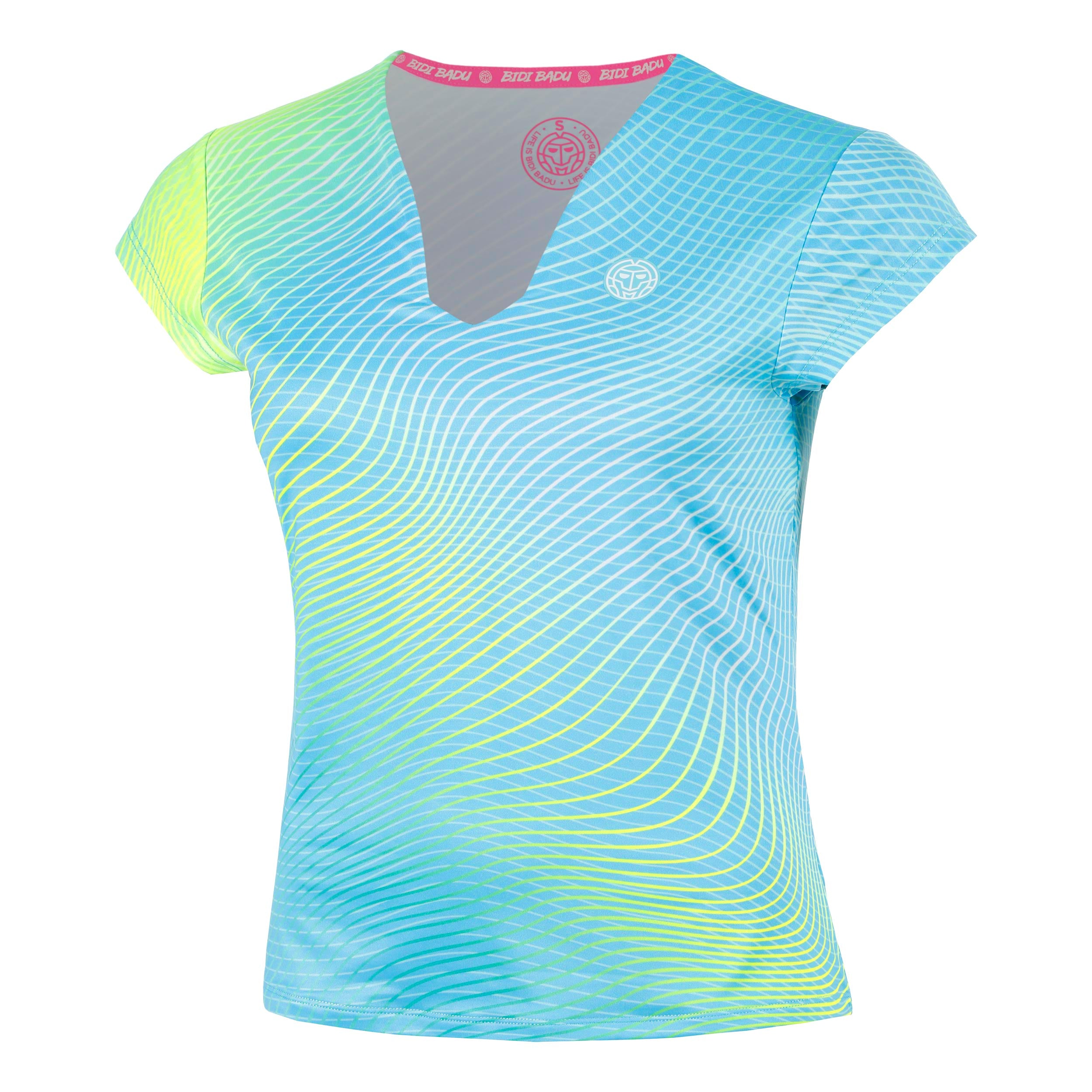 Bidi Badu Out Of Control V - Neck T Shirt Damen Hellblau, Neongelb