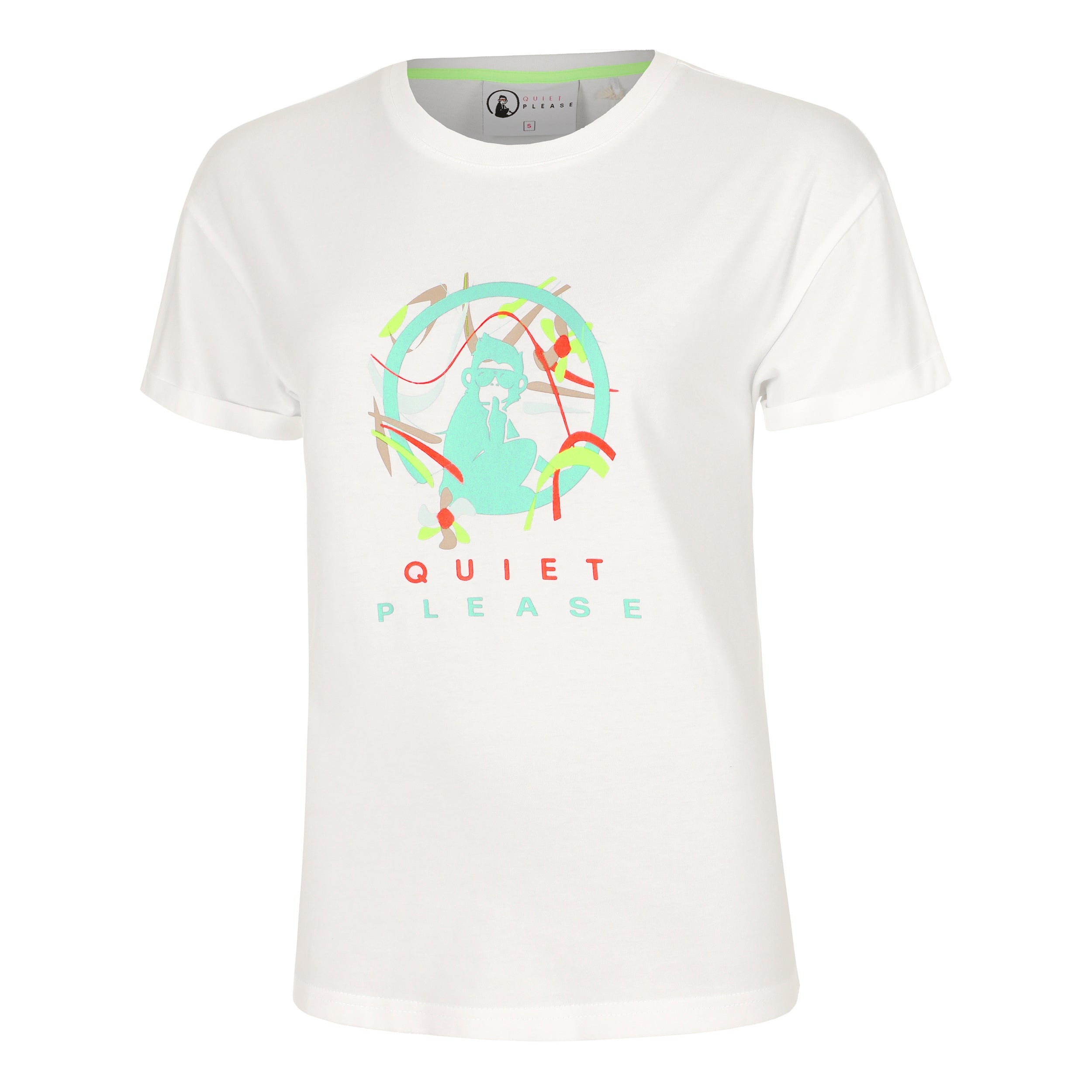 Quiet Please Wild Sketchy T - Shirt Damen Weiß, Mehrfarbig