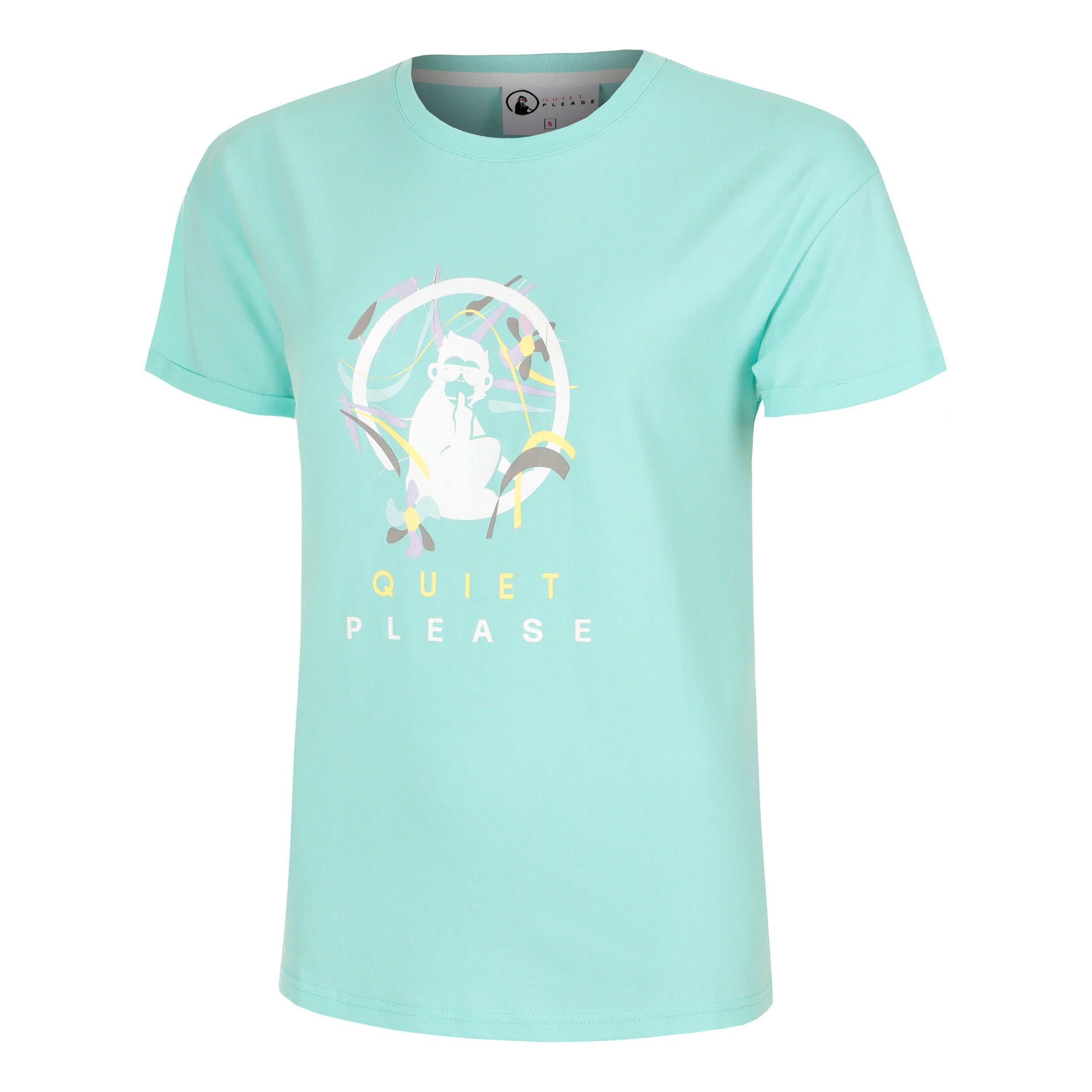 Quiet Please Wild Sketchy T - Shirt Damen Türkis, Mehrfarbig