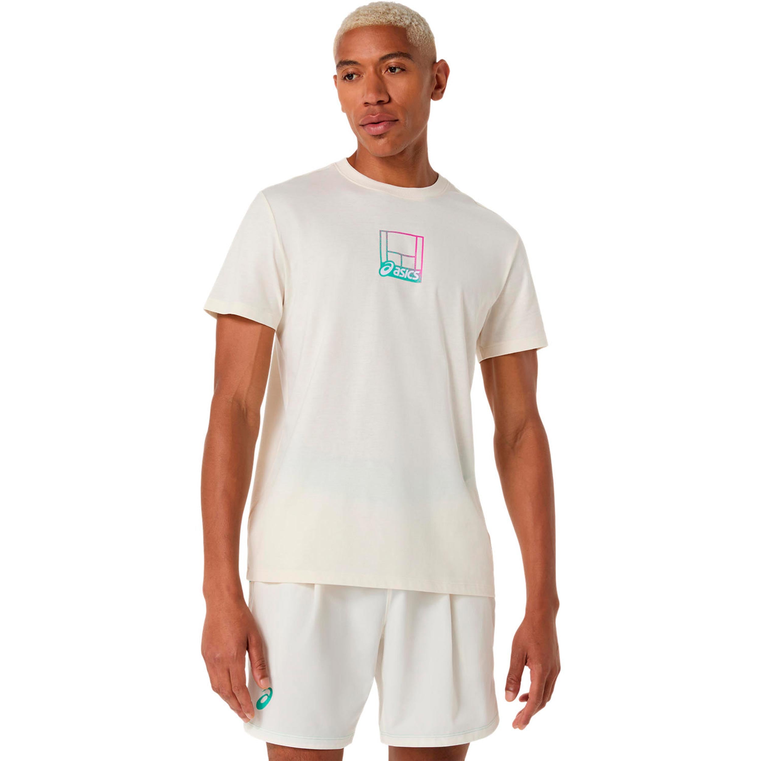 Asics Court Core Graphic T - Shirt Herren Creme, Mehrfarbig
