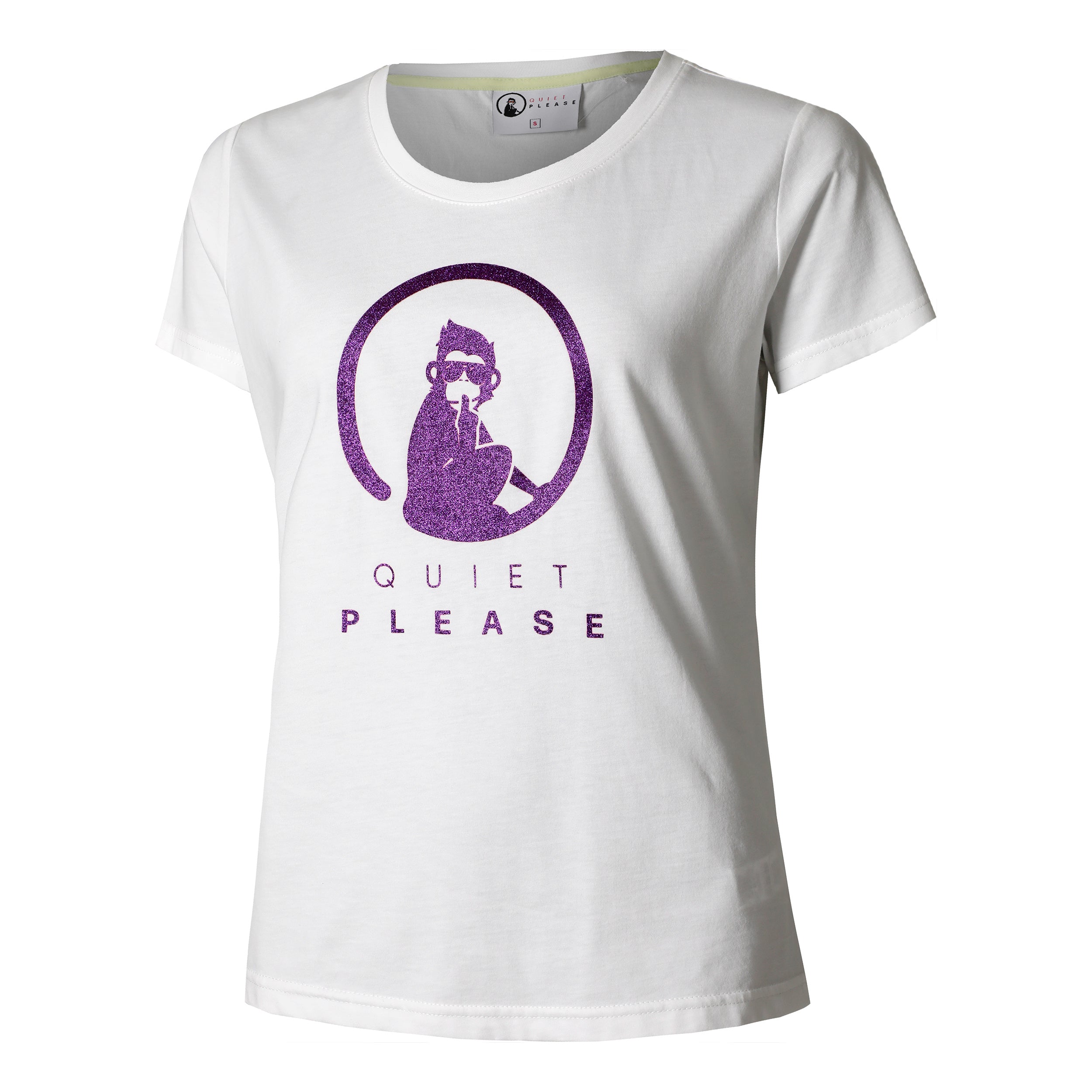 Quiet Please Baseline Glitter T - Shirt Damen Weiß